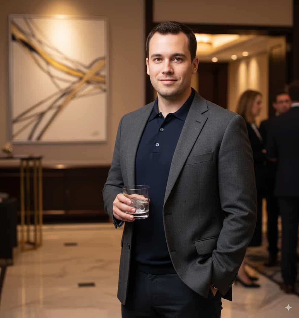 Outdoor urban bokeh headshot.